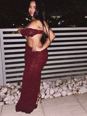 PrettyLittleThing Burgundy Ruffle Two-Piece Skirt Set